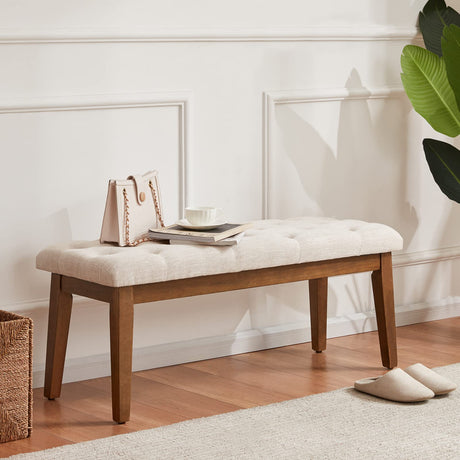HUIMO Bedroom Bench for End of Bed, Upholstered Dining Seat for Kitchen, Button-Tufted Ottoman Bench for Entryway and Living Room, Beige HUIMO