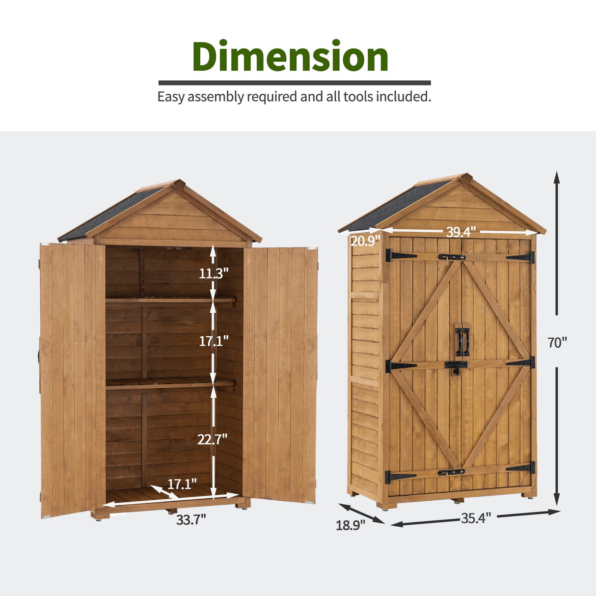 MCombo Outdoor Storage Cabinet, Garden Wood Tool Shed, Outside Wooden Shed Closet with Shelves and Latch for Yard, Patio, Deck and Porch 1000 Natural mcombo