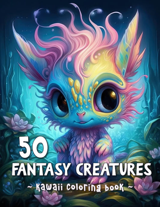 Fantasy Creatures Coloring Book: Kawaii coloring book with cute fantasy dragons, unicorns and mythical creatures, for all ages