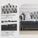 ATUMON 79" Chesterfield Velvet Couch for Living Room, 3-Seater Tufted Sofa with Rolled Arms Nailhead & Two Pillows for Bedroom, Office & Coffee Bar, Gray ATUMON