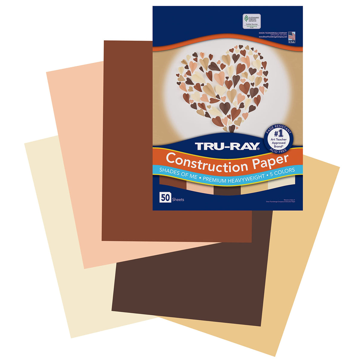 Tru-Ray Shades of Me Construction Paper, 5 Assorted Skin Tone Colors, 9" x 12", 50 Sheets Tru-Ray