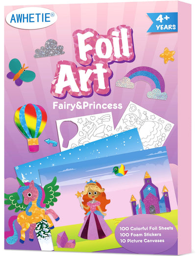 AWHETIE Princess Foil Art for Kids,No Mess Creative Activity Toys Art and Crafts for Kids,Birthday Gifts Crafts for Girls&Boys Ages 4, 5, 6, 7, 8, 9 (Princess)