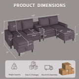 HYZQ Sectional Couches for Living Room, 4 Seat Sectional Sofa with Smart Module-Bluetooth Speaker/RGB Light/Charging Station, Teddy Fleece U Shaped Cloud Couch with Storage Ottoman (Dark Grey) HYZQ