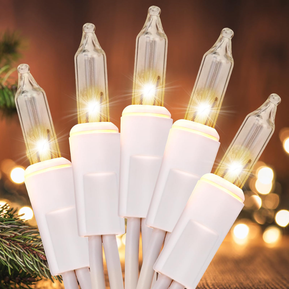 Meteds Christmas Lights 100 Count Clear White Wire UL Certified Connectable Warm White String Lights for Christmas Tree,Garland,Home,Patio, Wedding,Party,Festival Decor Meteds
