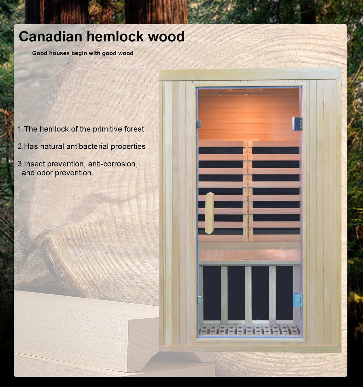 Kang Share Home Infrared Sauna Room 2 Person Wooden Canadian Hemlock 1260W Low Magnetic Graphene Carbon Plate Heater Indoor Saunas Kang Share