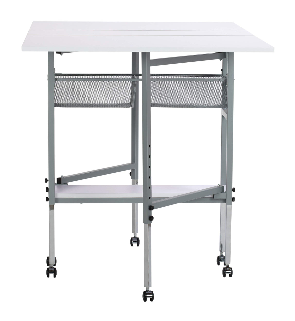Sew Ready Hobby and Cutting Table - 58.75" W x 36.5" D White Arts and Crafts Table with 2 Mesh Storage Drawers, Silver/White Sew Ready