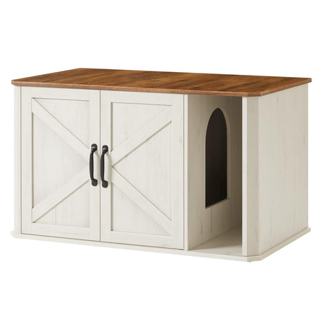 Feandrea Litter Box Enclosure, Modern Cat Litter Box Furniture Hidden, Front Entry, Double Doors, Handles, Cat House, Side End Table, 33.5 x 19 x 19.5 Inches, Honey Brown and Rustic White UPCL012K01 Feandrea