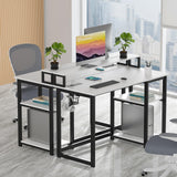 GreenForest 40 inch Home Office Desk with Power Outlets, Small Computer Desk with Ergonomic Monitor Stand, Reversible Gaming Desk, Modern Study Desk, Laptop Desk, White GreenForest