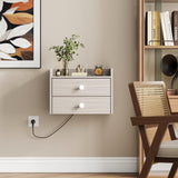 Floating Nightstand Set of 2 with 2 Storage Drawers and Charging Station Wood Wall Mounted Bedside End Table Modern Night Stands Set 2 for Bedroom,Living Room,Home Office,Small Space,Grey Vabches