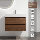 30 inch Bathroom Vanity with Sink, Modern Single Sink Bathroom Vanity, 30" Floating Vanity Bathroom Wall Mounted Bathroom Vanity Cabinet with Soft Close Drawers & Thick Edge Resin Sink, Brown Oak Minheola