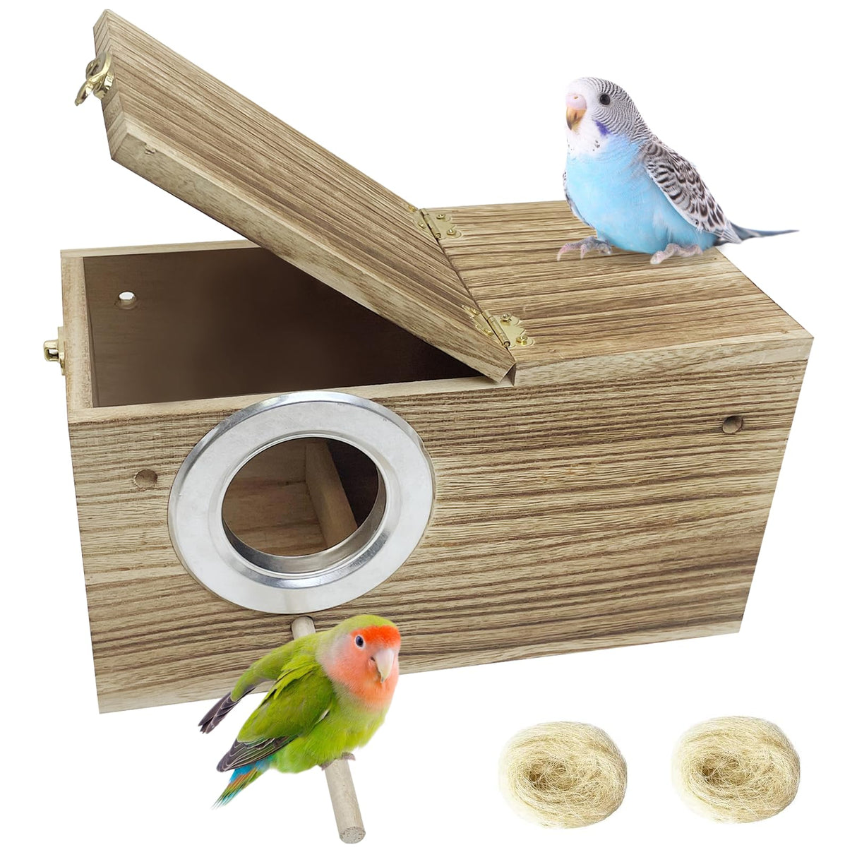 PINVNBY Parakeet Nesting Box, Carbonized Wood Bird Box, Wood Breeding Box for Birds, Budgie Lovebirds Conure Finch Parrot Canary (M: 9.8 x 5.3 x 5.3 inch) PINVNBY