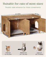 SETVSON Cat Litter Box Enclosure for 2 Cats, Double Litter Box Furniture with Litter Mat, Large Rattan Hidden Kitty Cat House with Double Room and Doors, 2 S-Shaped Hooks, 2 Inch Fence Natural SETVSON