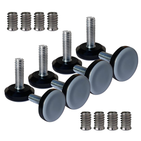 5/16" Thread Furniture/Table/Chair/Bar Stool Feet Levelers Screw On for Wood Leg Leveling Glides,5/16-18 Threaded Adjustable Foot Pads Screws in with Inserts (8 Pcs/Package) TWIG