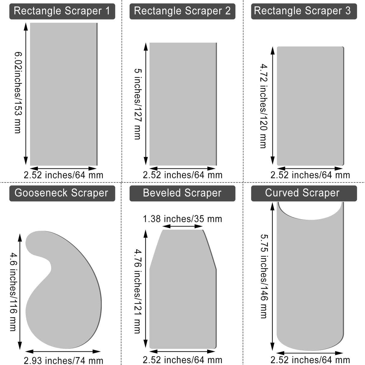 Therwen Card Scraper Burnisher and 6 Pcs Cabinet Scraper Set for Woodworking Card Woodworking Burnishing Tool Include 3 Rectangle 1 Gooseneck and Curved 1 Beveled Hand(Silver) Therwen