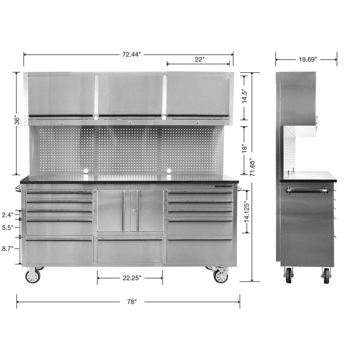 OEM TOOLS OEM24615 72 Inch 11-Drawer Garage Storage Cabinet System, Elite Stainless Steel Rolling Tool Chest, Mobile Workstation Tool Box with Drawers for Garage, Workshop, Or Jobsite OEMTOOLS