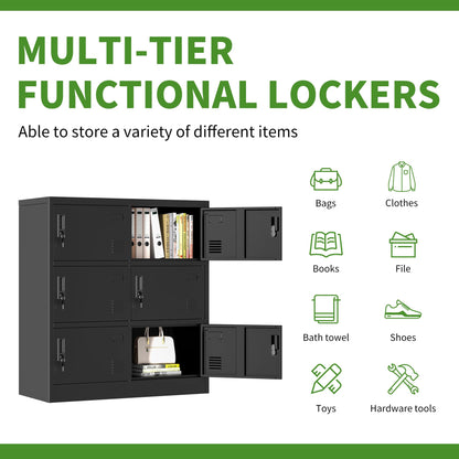 Yukimo 6 Doors Metal Lockers for Employees, Steel Storage Locker with Lock and Card Slot, Employee Lockers for Home, Office, School, Gym, Require Assembly(Black) - WoodArtSupply