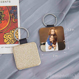 Framendino, 16 Pack Sublimation Blank Keychain Glitter PU Leather Square Rectangle Heat Transfer Key Chain for DIY Craft Making(Gold) Framendino