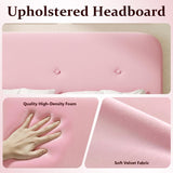 Queen Size Platform Bed Frame with Velvet Upholstered Headboard, Button Tufted Headboard and Footboard, Anti-Collision Soft Rounded Corners, No Box Spring Needed, Easy Assembly, Pink viplov