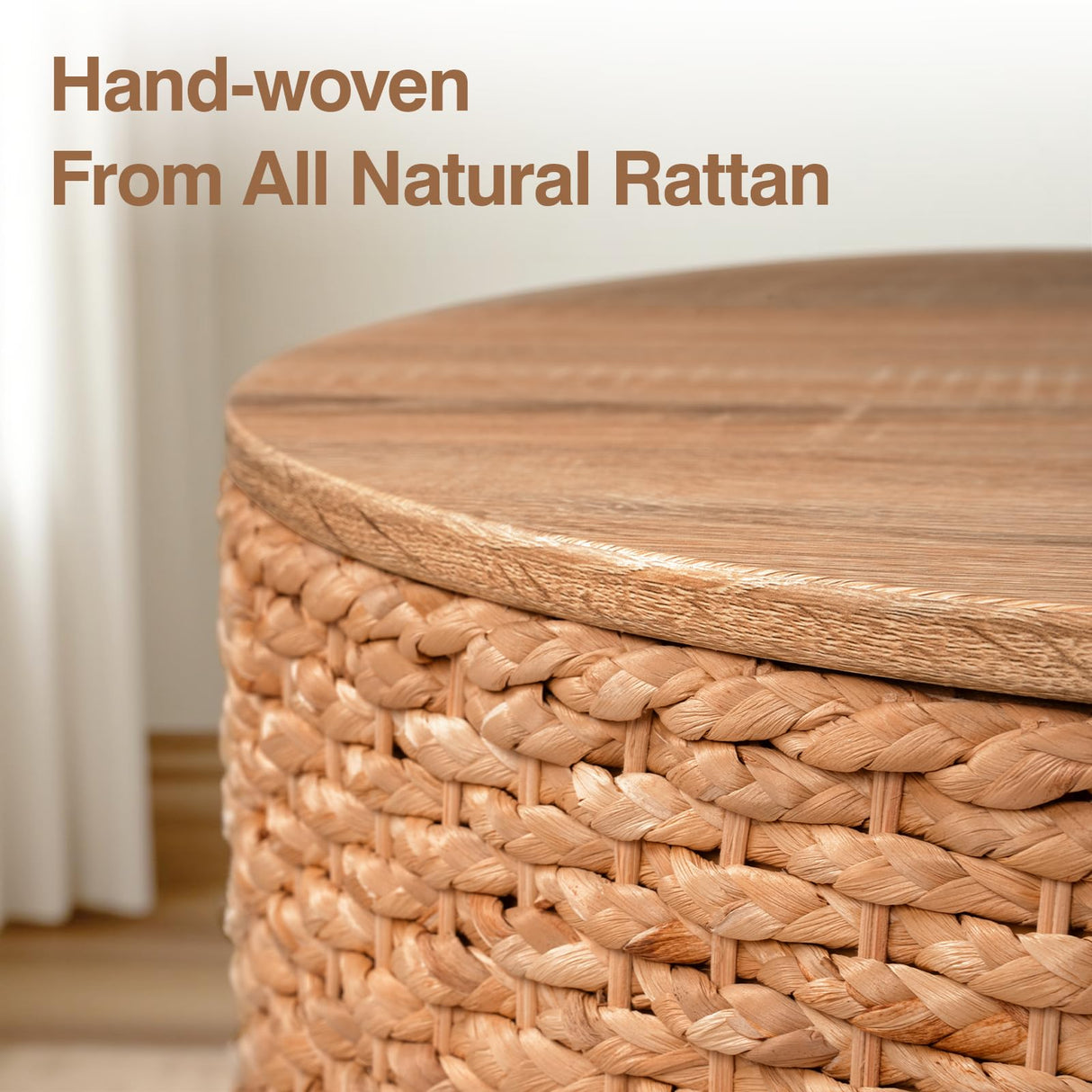 Giofanzo Round Nesting Coffee Table Set of 2 with Storage - Handwoven Wicker Rattan Ottoman Style, Boho Coastal Coffee Tables for Living Room, Rattan Coffee Table with Cushion Base & Solid Wood Cover Giofanzo