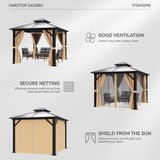 YITAHOME 10X10FT Hardtop Gazebo Outdoor Polycarbonate Patio Double Top Canopy Galvanized Iron Aluminum Column Garden Tent Curtains Netting for Backyards Decks Lawns,Brown YITAHOME