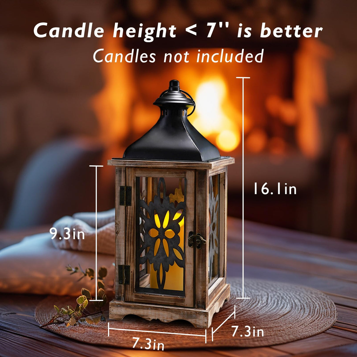 Homemory Rustic Christmas Farmhouse Lantern Decor, Wood & Metal 16'' Candle Lantern Hanging Candle Holders for Outdoor Indoor Home Living Room Patio Porch Table (Wood) Homemory