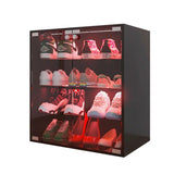 Veemuaro Shoe Storage Box, Wooden Shoe Storage Box with Glass Door, Shoe Organizer Storage Box with RGB Led Light and APP Control for Up To 8-12 Pairs of Shoes, Shoe Storage Bin For Display Sneakers Veemuaro