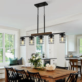 LmnLvn Dining Room Light Fixture/Chandelier Over Table, 36.2-Inch Hanging for Farmhouse Linear Chandeliers,5-Light Kitchen Island Lighting, Black Rustic Wooden Ceiling Chandelier,with Metal lampshade LmnLvn