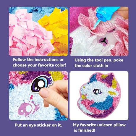 whatstem Plush Craft Unicorn Pillow, DIY Fabric Art Kits for Kids, No Sewing, Make Your Own Unicorn Pillow, Kids Creative Learning Activities, Fun with Bright Colors, Plush Animal Decompression Toys whatstem