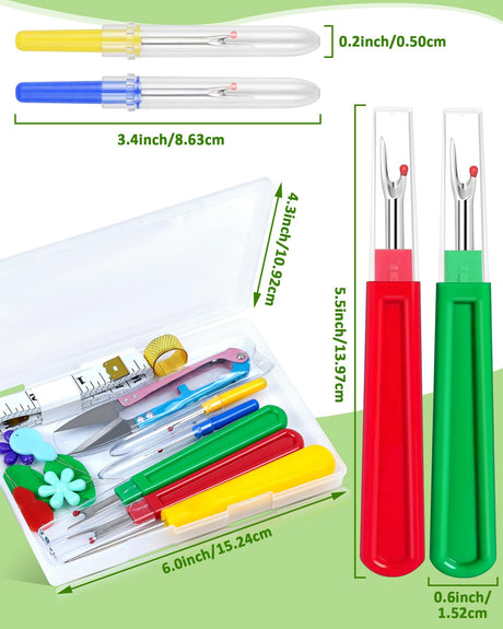 FIVEIZERO Seam Rippers for Sewing – 2 Big and 2 Small Stitch Remover Tools, Thread Ripper, Embroidery Removal Tool, with Needle Threaders, Thimbles, Tape Measure, Tailors Awl and Thread Snips FIVEIZERO