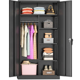 Greenvelly Metal Wardrobe Cabinet with Locking Doors, 72"H Black Metal Wardrobe Closet with Hanging Rods and Adjustable Shelves, Clothing Storage Closet for Home, Office, Employee, Gym (16" D x 32" W) Greenvelly