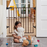 Babelio 26-43" No Bottom Bar Baby Gate for Babies, Elders and Pets, 2-in-1 Hardware Mount Dog Gate for The House, Stairs and Doorways, with Large Walk Thru Door, Black Wood Pattern BABELIO