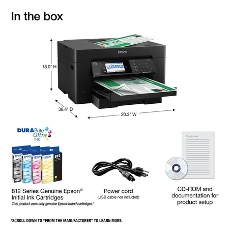 Epson Workforce Pro WF-7820 Wireless All-in-One Wide-Format Printer with Auto 2-Sided Print 13" x 19", Copy, Scan & Fax, 50-Page ADF, 250-sheet Paper Capacity, Works with Alexa, Large Black Epson