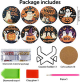 8 Pcs Diamond Paintings Coasters Kits with Holder, DIY Halloween Coaster Diamond Art Kits,Full Drill Rhinestone Painting Kits for Adults, DIY Drink Coasters Art Crafts Supplies for Home Decor House mjcakrn