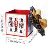 LaRibbons Large Christmas Gift Boxes with Lids, 10x10x10 Inches Nutcracker Design Folding Square Gift Boxes for Christmas Decorative Xmas Present, Red and Black LaRibbons