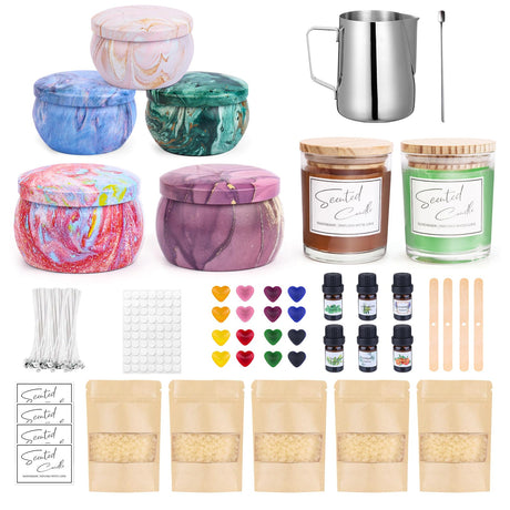 Candle Making Kit for Adults,Candle Making Supplies with Beewax, Fragrance Oil, Beeswax Dye Blocks, Melting Pot etc DIY Candle Craft Tools for Women Friend Family OFUN