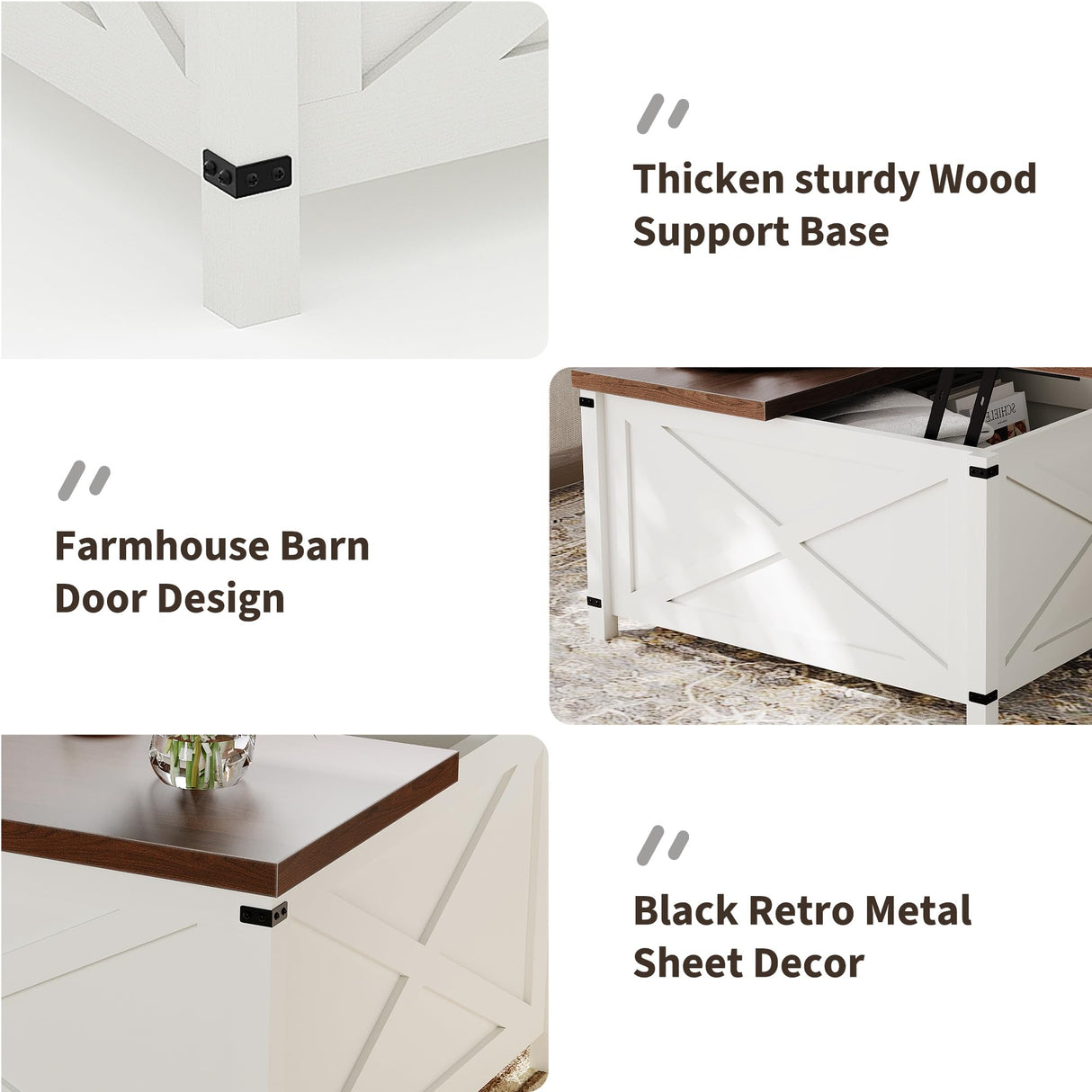 GarveeHome Hydraulic Lift Top Coffee Table with Hidden Storage, Farmhouse Industrial Style Accent Table, Sturdy Wood & Metal Construction, Safe Lift Mechanism, for Living Room Office GarveeHome