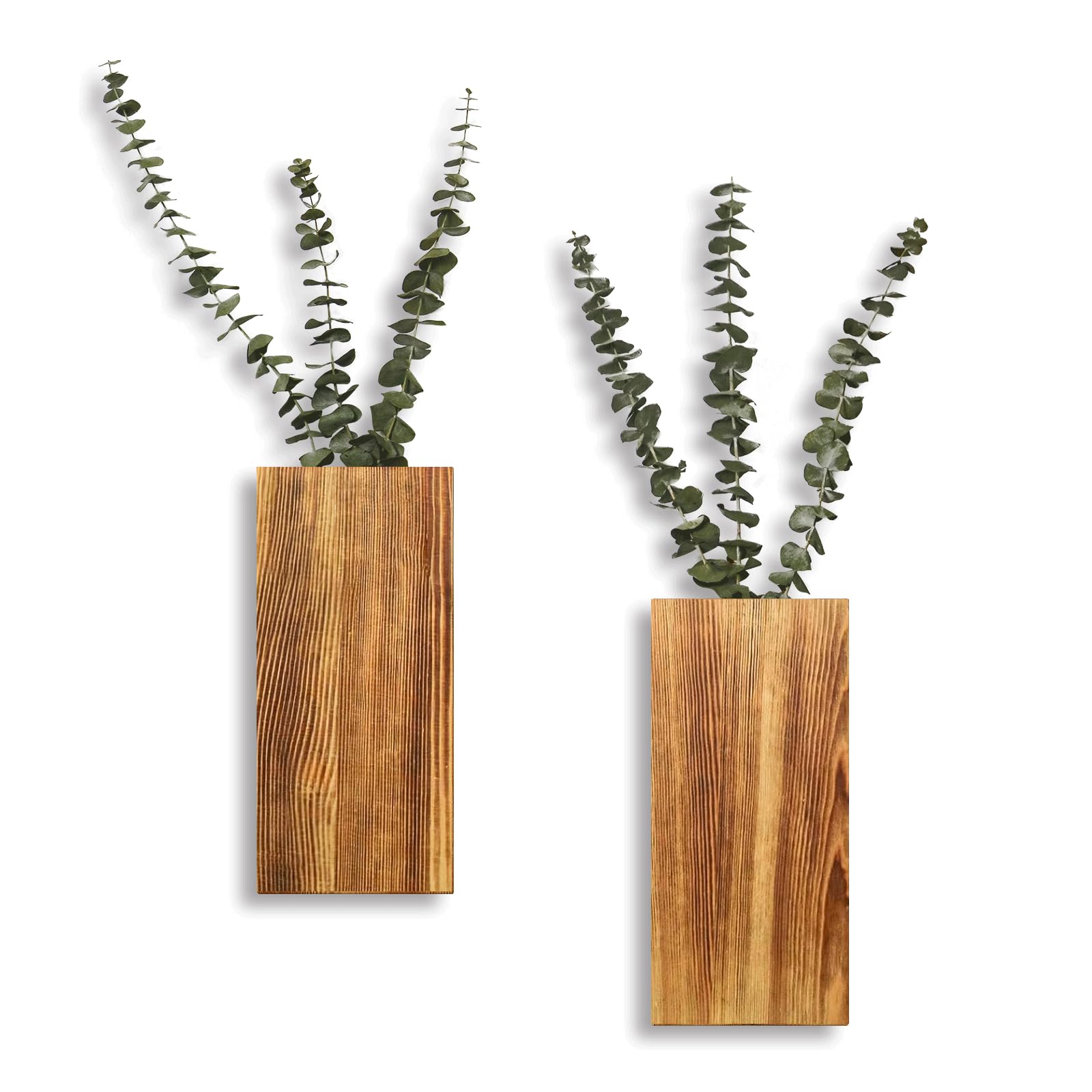 YYDBIAP Wood Wall Planter 2 Pack Indoor Plants Holder for Artificial Dried Flowers and Decorative Greenery, Modern Wooden Pocket Vase for Bedroom, Living Room, Bathroom,Wood Wall Decor (Brown - WoodArtSupply