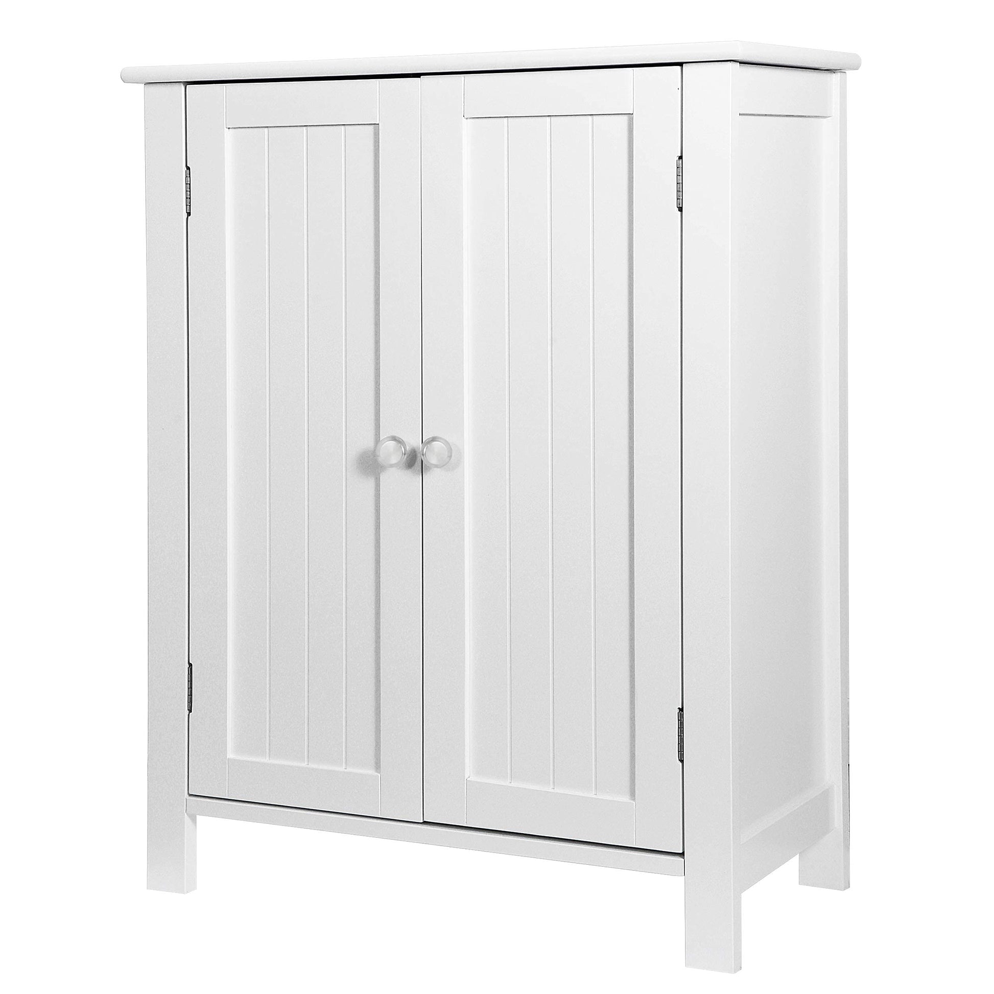 ZENY Bathroom Floor Storage Cabinet with Double Door + Adjustable Shelf, Wooden Organizer Cabinet for Living Room, Bathroom, Bedroom, Modern Home Furniture (White) - WoodArtSupply