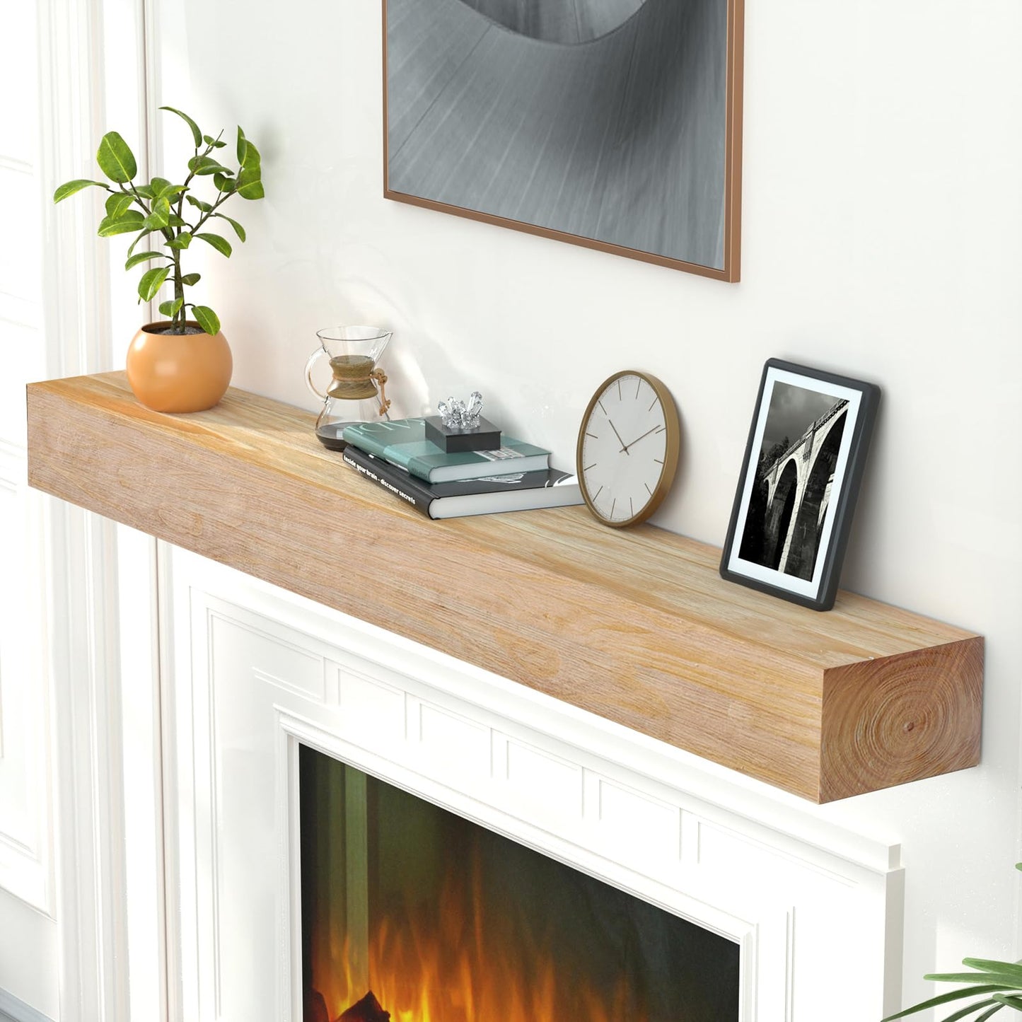 ROOMTEC Fireplace Mantel,60" Wood Floating Fireplace Shelves,Wall Mounted Wooden Display Shelving,Handcrafted Wood Brack,Natural Mantels Over Fireplace | 60" x 8" x 5"-Aged Oak