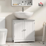 HOMCOM Under Sink Bathroom Cabinet, Pedestal Sink Storage Cabinet with 2 Doors, Shelf and U-Shape, White HOMCOM