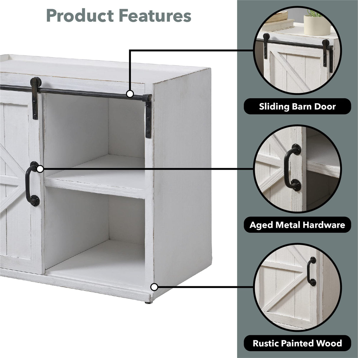 FirsTime & Co. White Bolton Barn Door End Table, Side Table, Night Stand, Wood and Metal, 26 x 14 x 21.5 inches FirsTime