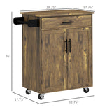 HOMCOM Kitchen Island Cart Rolling Trolley Cart with Drawer, Storage Cabinet & Towel Rack, Rustic Brown HOMCOM