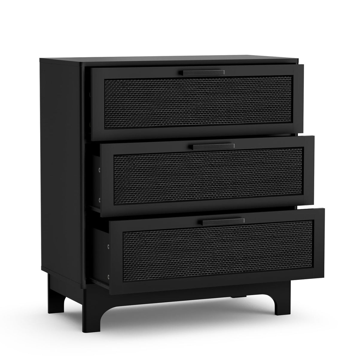Anmytek 35" H Black Rattan Dresser, Farmhouse 3 Drawer Dresser with Natural Rattan Spacious Chest of Drawers for Living Room, Nursery, Hallway H0096 Anmytek