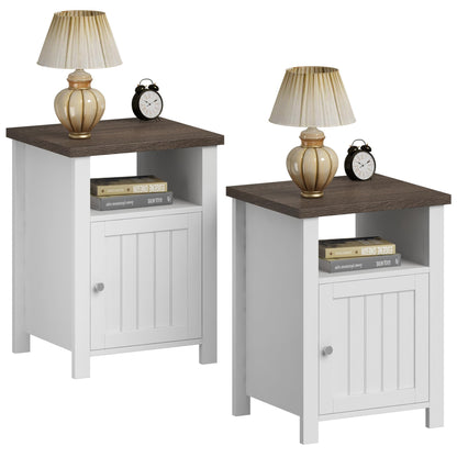 ChooChoo Farmhouse Nightstands Set of 2, Rustic Vintage End Side Table with Storage for Bedroom Living Room, White - WoodArtSupply