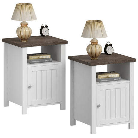 ChooChoo Farmhouse Nightstands Set of 2, Rustic Vintage End Side Table with Storage for Bedroom Living Room, White ChooChoo