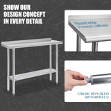 HALLY Stainless Steel Table for Prep & Work 14 x 48 Inches, NSF Commercial Heavy Duty Table with Undershelf and Backsplash for Restaurant, Home and Hotel HALLY SINKS & TABLES H