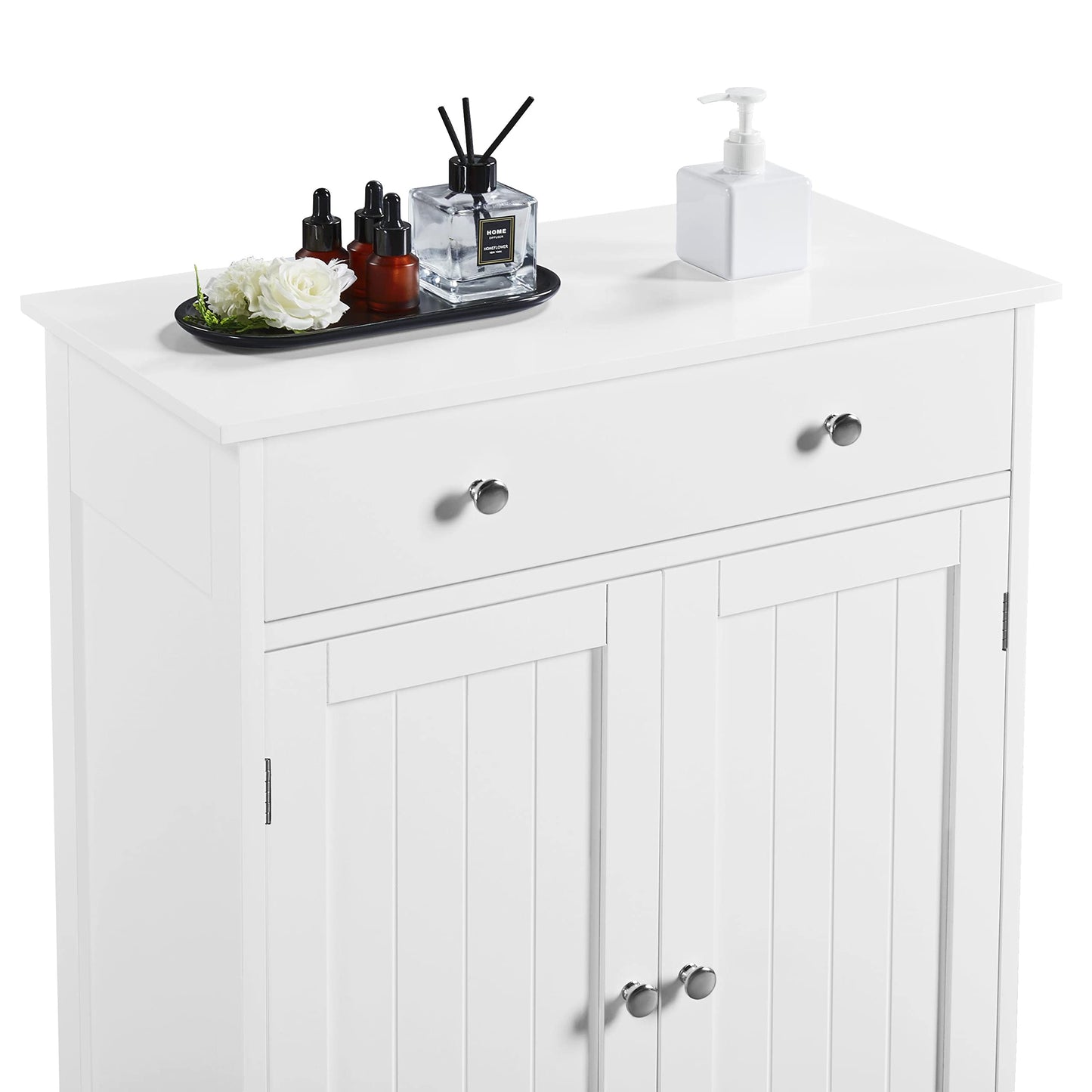 Yaheetech Free Standing Bathroom Cabinet with 1 Drawer 2 Doors and Adjustable Shelf, Wooden Entryway Storage Cabinet, 11.8D x 23.6W x 31.5H in, White - WoodArtSupply