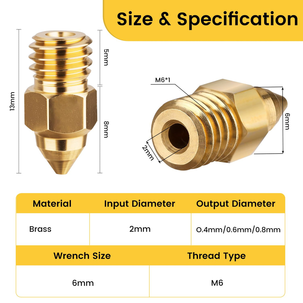 DUROZZLE MK8 Nozzles 3D Printer Brass Nozzles Kit 0.4mm 0.6mm 0.8mm with Storage Box for Ender 3, Ender 5, CR-10, Elegoo Neptune 3, Sovol SV06 and More, Pack of 10 DUROZZLE