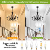 6-Light Farmhouse Candle Chandelier for Living Room, Rustic Industrial Pendant Ceiling Light fixture, Vintage Hanging Lamp for Bedroom Hallway Kitchen Dining Room Foyer, Matte Black E12 Socket VerRon