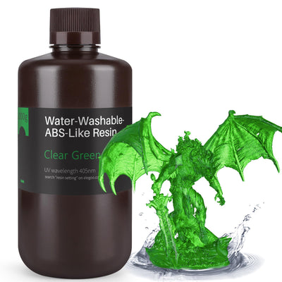 ELEGOO Water Washable ABS-Like Resin, 3D Printer Resin with High Toughness, Low Viscosity and High Precision, 405nm Rapid UV-Curing Photopolymer Resin, Clear Green 1000g